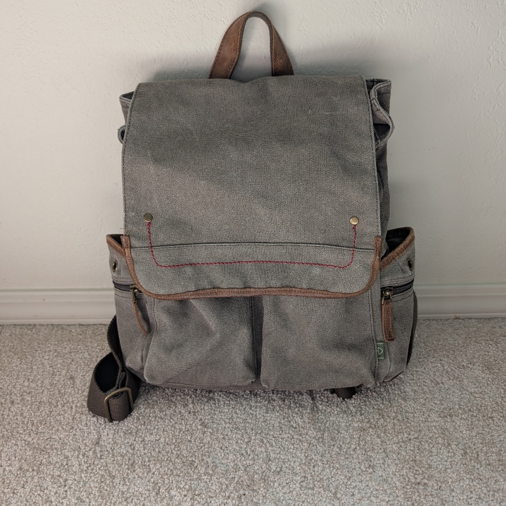 TSD BRAND Atona Flap Olive Taupe Green Gray Canvas Travel Casual Backpack